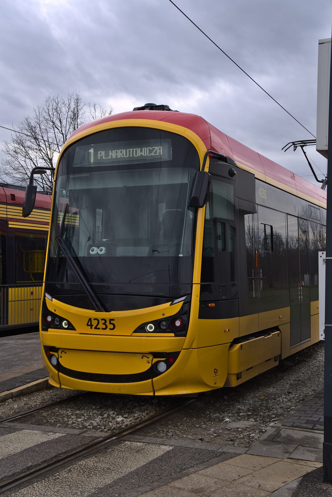A Hyundai Rotem tram at the Żerań Wschodni terminus in Warsaw